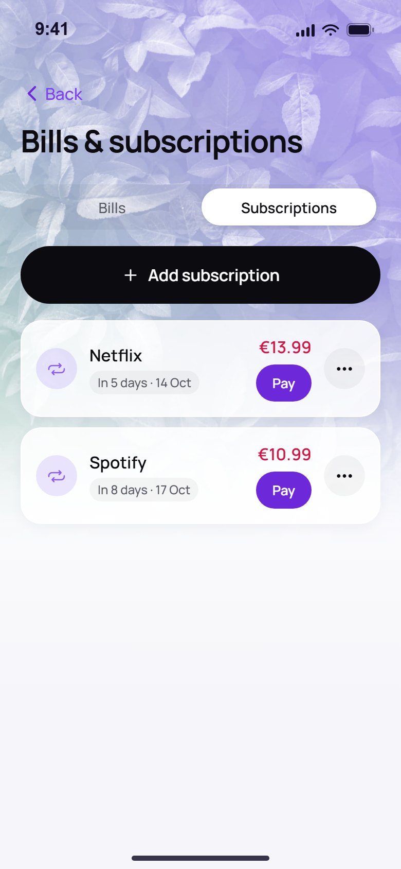 Every bill and subscription, with its due date