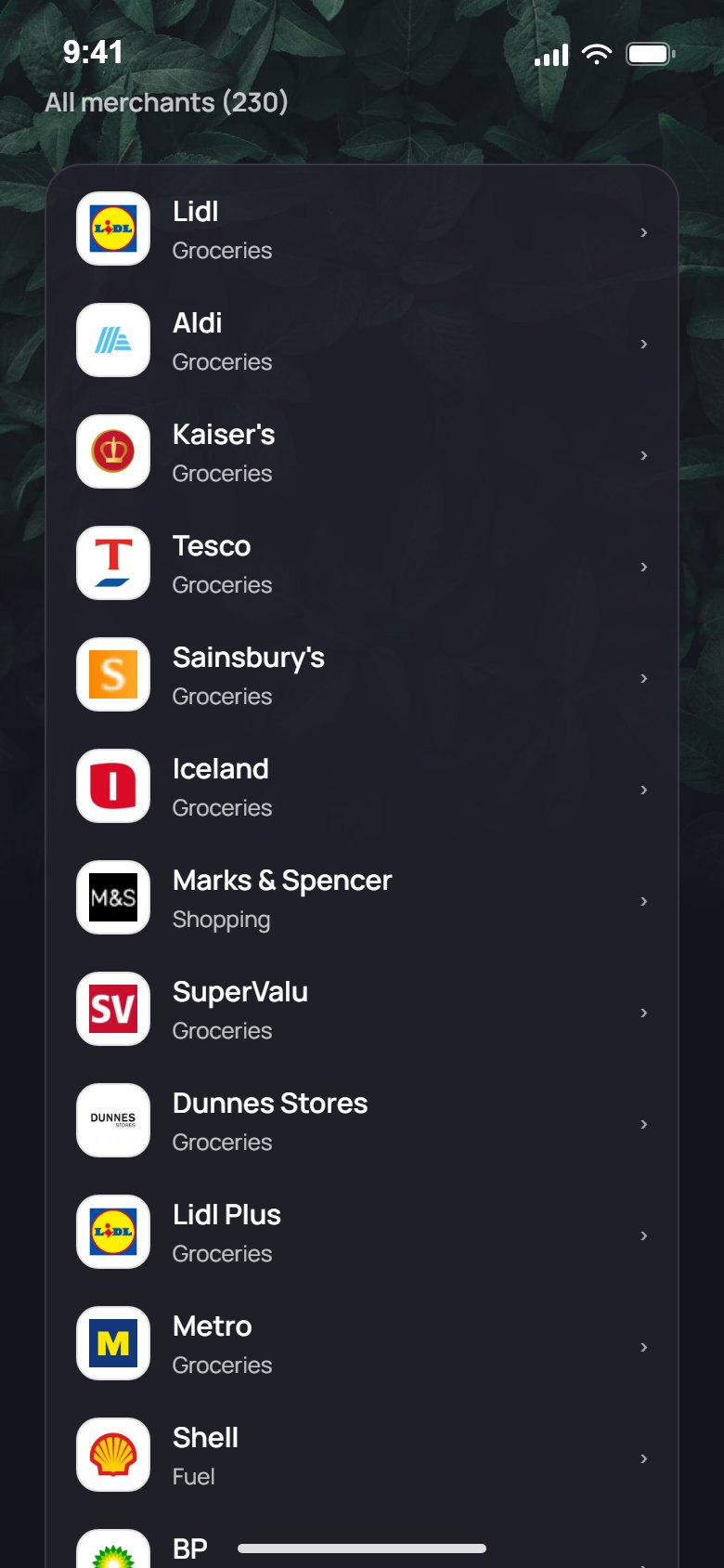 Your merchants, with their logos