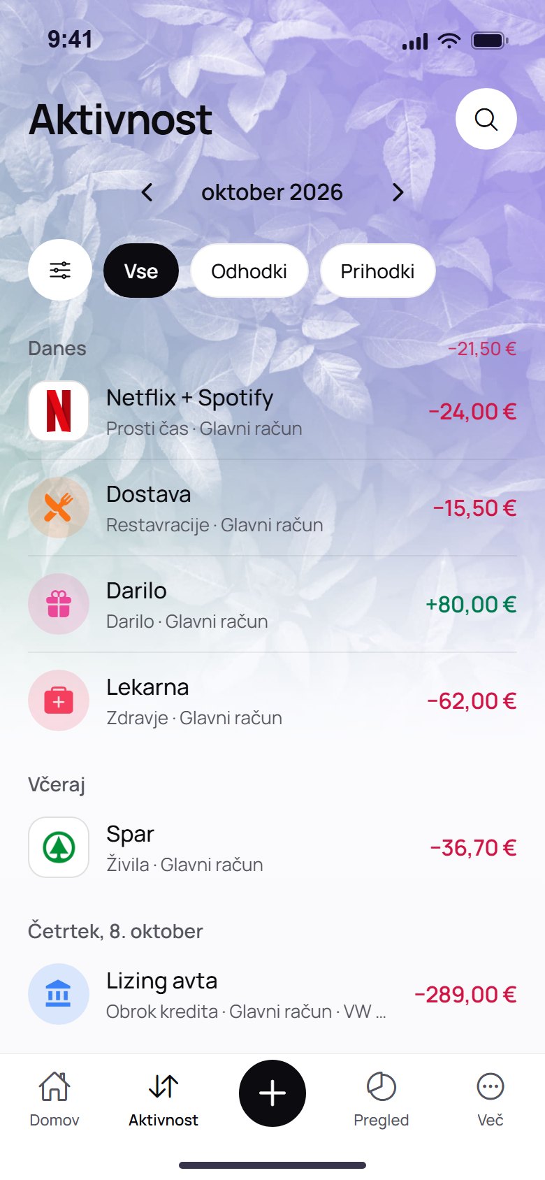 Vnos stroška v nekaj dotikih